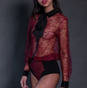 Red Lace Blouse Bodysuit - Size Small NWT